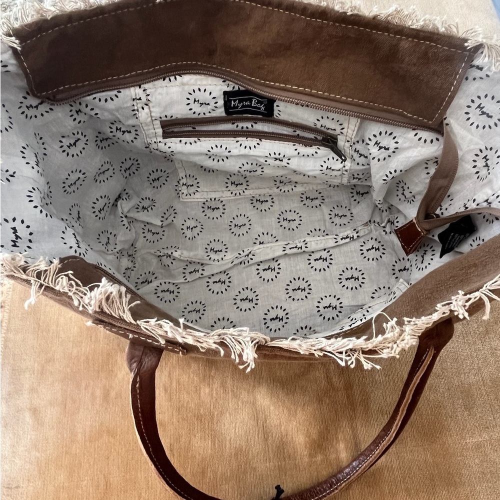 Myra Bag Rustic Brown and Cream Tote - Picture 5 of 5